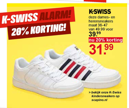 K-Swiss   dames sneakers, heren sneakers folder aanbieding bij  Scapino - details