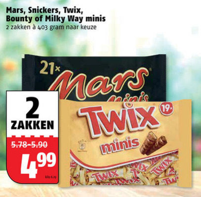 Snickers   mini chocoladerepen folder aanbieding bij  Poiesz - details