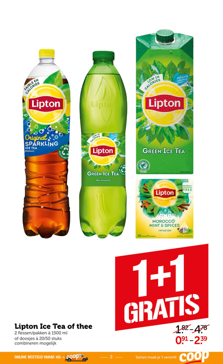 Lipton   ice tea, thee folder aanbieding bij  Coop - details