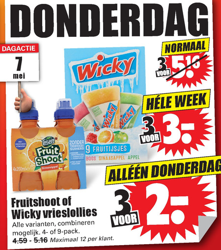 Wicky   fruitdrank, waterijs folder aanbieding bij  Dirk - details