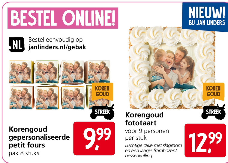 Korengoud   taart, petitfours folder aanbieding bij  Jan Linders - details