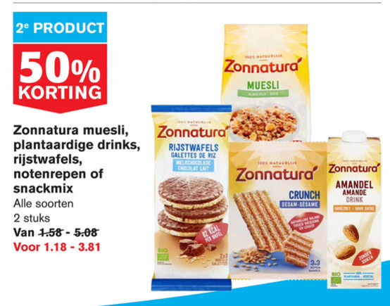 Zonnatura   mueslireep, rijstwafels folder aanbieding bij  Hoogvliet - details