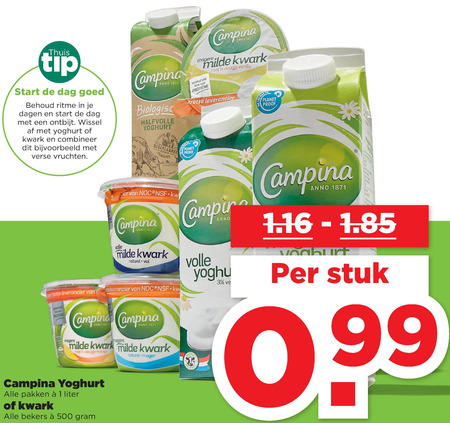 Campina   yoghurt, kwark folder aanbieding bij  Plus - details