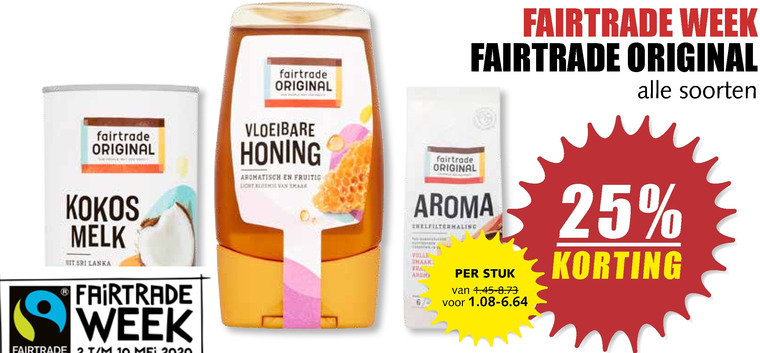 Fair Trade Original   honing, koffie folder aanbieding bij  MCD Supermarkt Basis - details