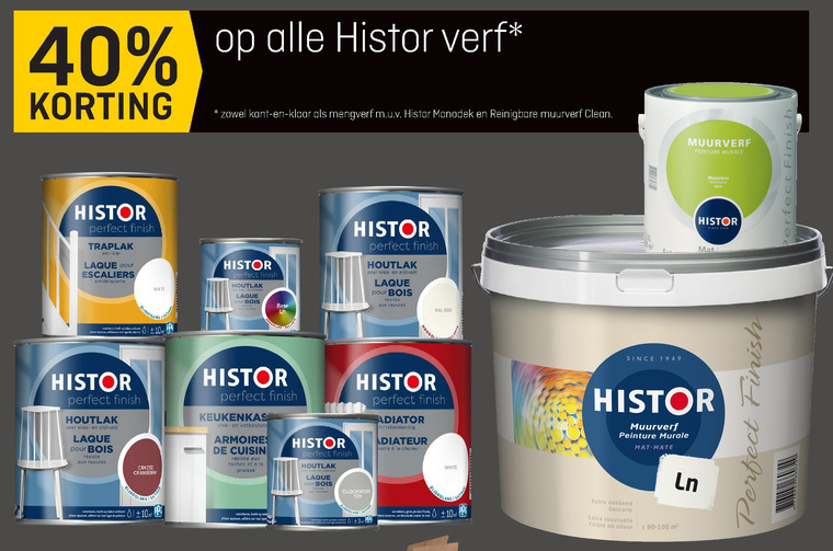 Histor   muurverf, lak folder aanbieding bij  Hubo - details