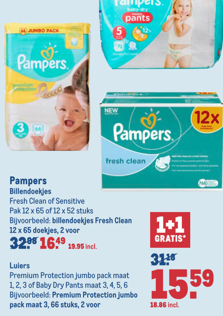 Pampers   luiers, billendoekjes folder aanbieding bij  Makro - details