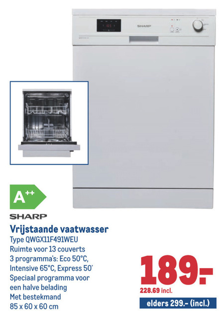 Sharp   vaatwasmachine folder aanbieding bij  Makro - details