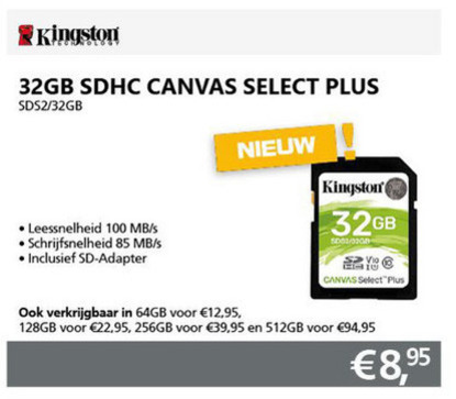 Kingston   SD geheugenkaart folder aanbieding bij  Informatique - details