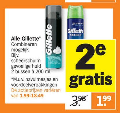 Gillette   scheerschuim, scheergel folder aanbieding bij  Albert Heijn - details