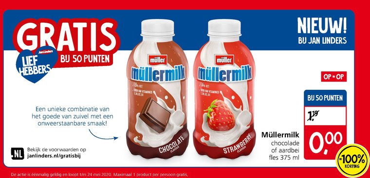 Mullermilk   chocolademelk folder aanbieding bij  Jan Linders - details