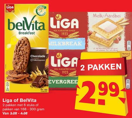 Liga   melkbiscuit, cereals folder aanbieding bij  Hoogvliet - details