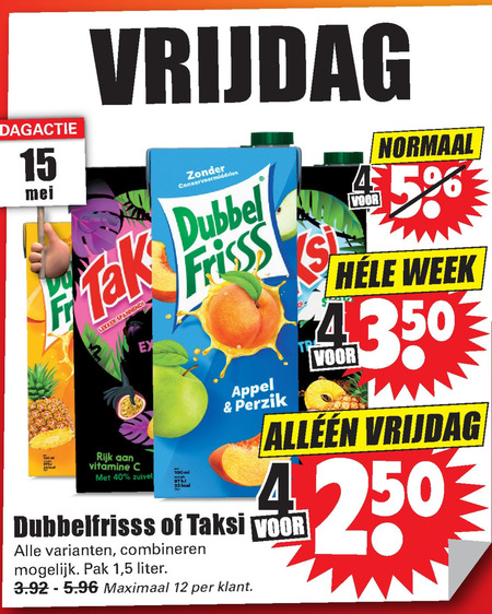 Dubbelfrisss   fruitdrank folder aanbieding bij  Dirk - details