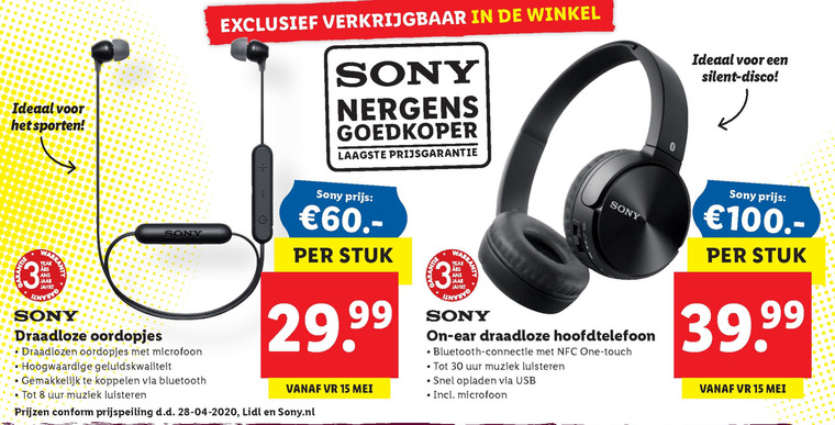 Sony   koptelefoon, oortelefoon folder aanbieding bij  Lidl - details