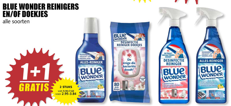 Blue Wonder   vochtige schoonmaakdoekjes, allesreiniger folder aanbieding bij  MCD Supermarkt Basis - details