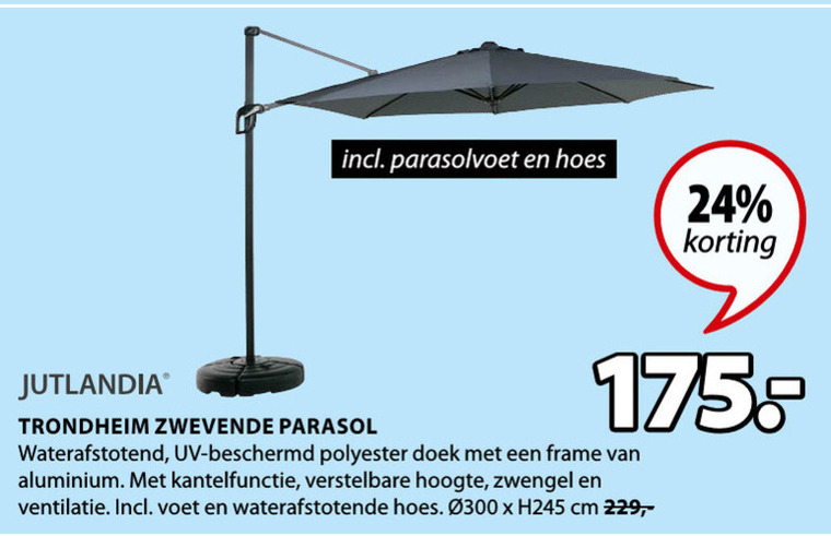 zweefparasol folder aanbieding Jysk -