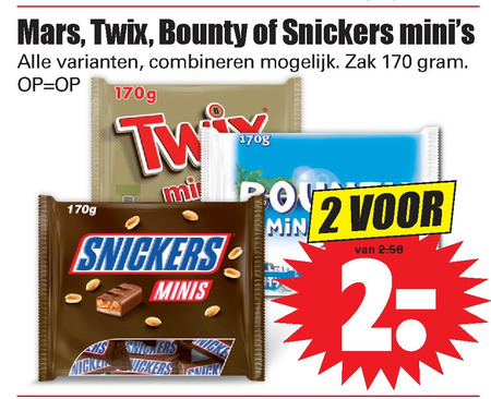 Bounty   mini chocoladerepen folder aanbieding bij  Dirk - details