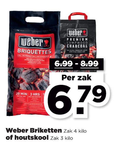 Weber   briketten, houtskool folder aanbieding bij  Plus - details