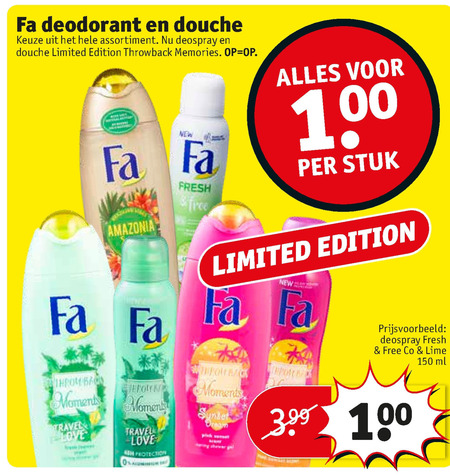 Fa   douchegel, deodorant folder aanbieding bij  Kruidvat - details