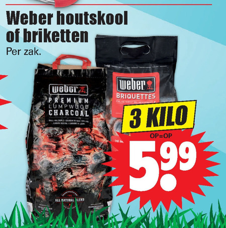 Weber   briketten, houtskool folder aanbieding bij  Dirk - details