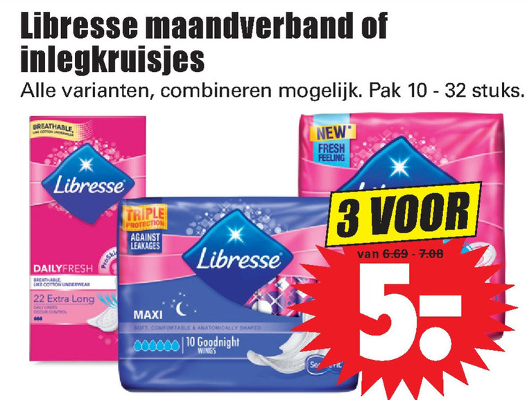 Libresse   maandverband, inlegkruisjes folder aanbieding bij  Dirk - details