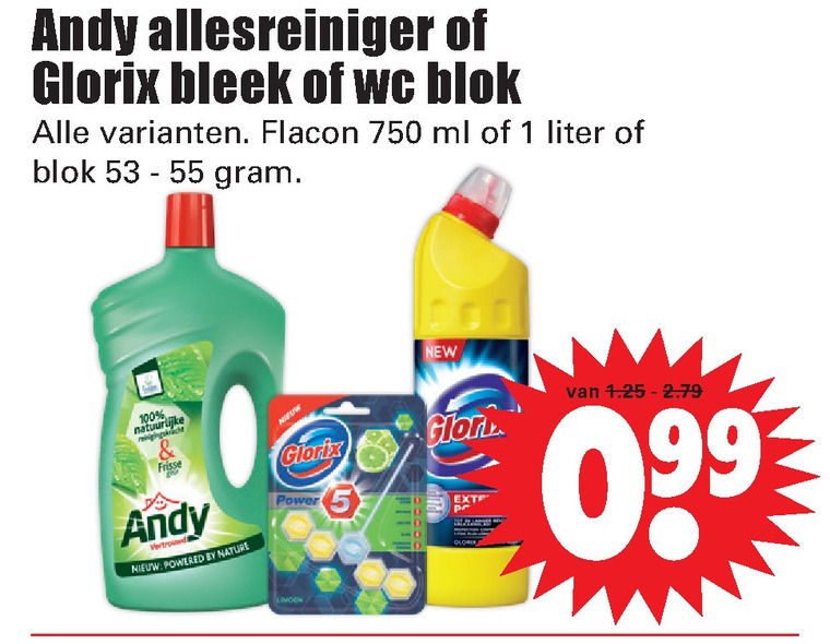 Andy   allesreiniger, toiletblok folder aanbieding bij  Dirk - details