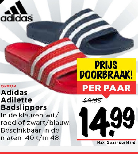 Adidas   herenbadslippers, damesbadslippers folder aanbieding bij  Vomar - details