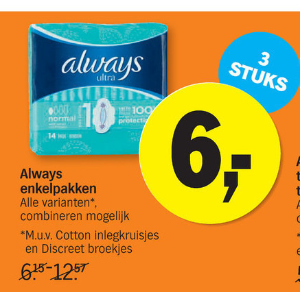 Always   inlegkruisjes, maandverband folder aanbieding bij  Albert Heijn - details