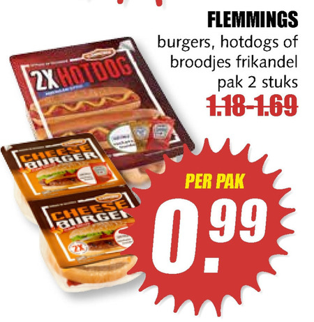 Flemmings   frikandelbroodjes, broodje hotdog folder aanbieding bij  MCD Supermarkt Basis - details