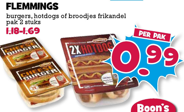 Flemmings   frikandelbroodjes, broodje hotdog folder aanbieding bij  Boons Markt - details