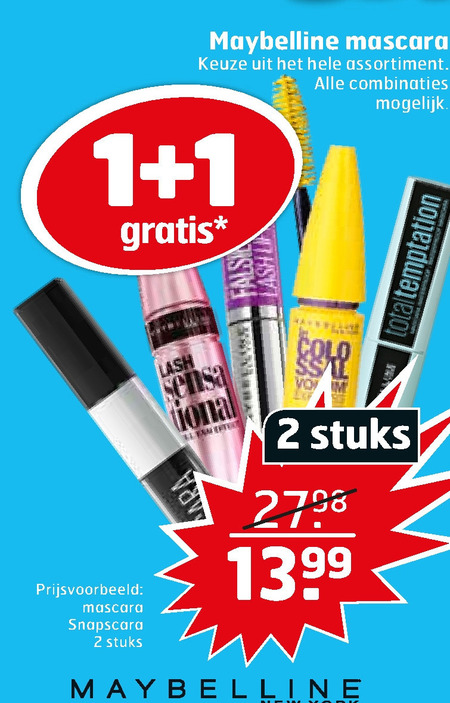 Maybelline   mascara folder aanbieding bij  Trekpleister - details