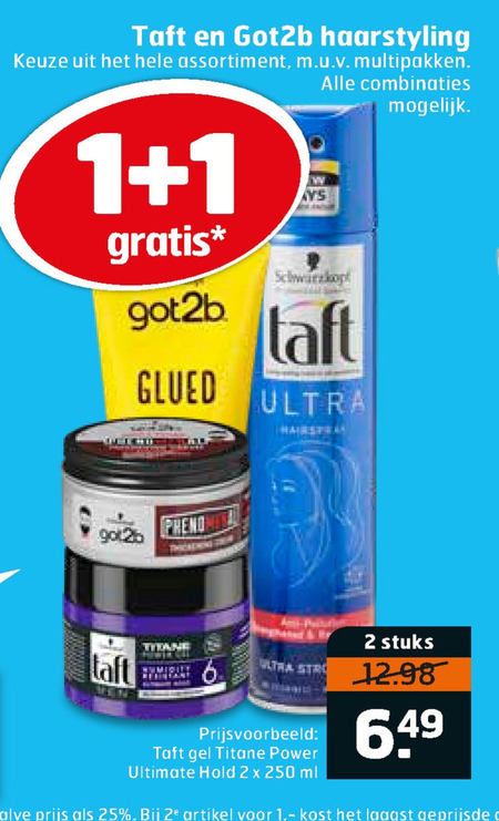 Taft   hairspray, haargel folder aanbieding bij  Trekpleister - details