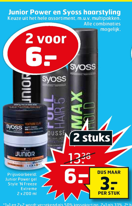 Syoss   haargel, hairspray folder aanbieding bij  Trekpleister - details