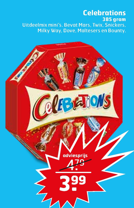 Celebrations   mini chocoladerepen folder aanbieding bij  Trekpleister - details