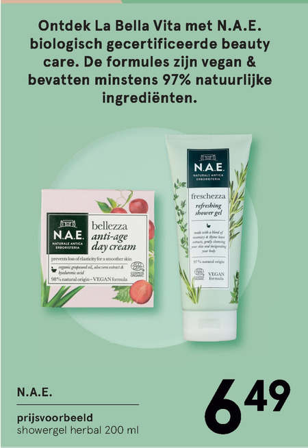 N.A.E.   douchegel, bodylotion folder aanbieding bij  Etos - details