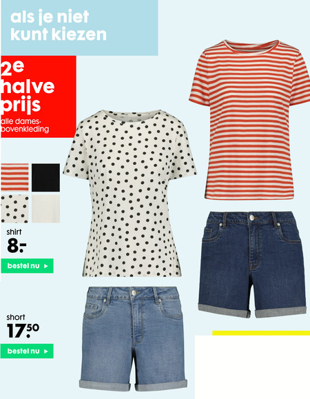 Hema huismerk   dames t-shirt, dames short folder aanbieding bij  Hema - details