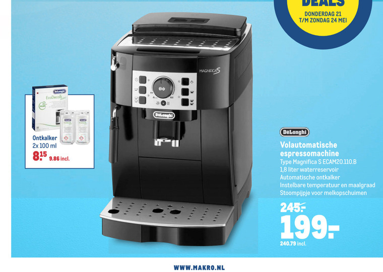 DeLonghi   espressoapparaat folder aanbieding bij  Makro - details