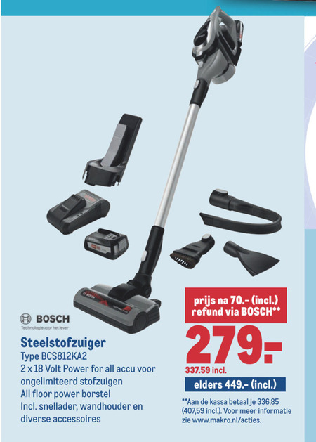 Bosch   steelstofzuiger folder aanbieding bij  Makro - details