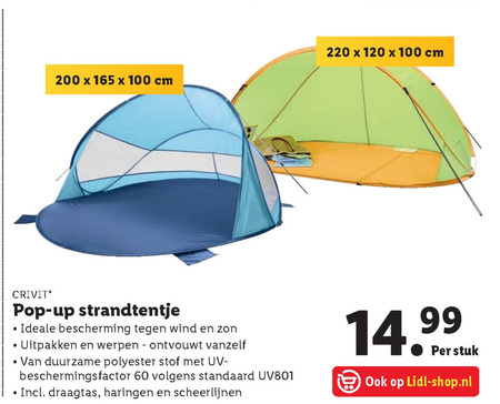 repræsentant Eventyrer muggen Crivit strandtent folder aanbieding bij Lidl - details