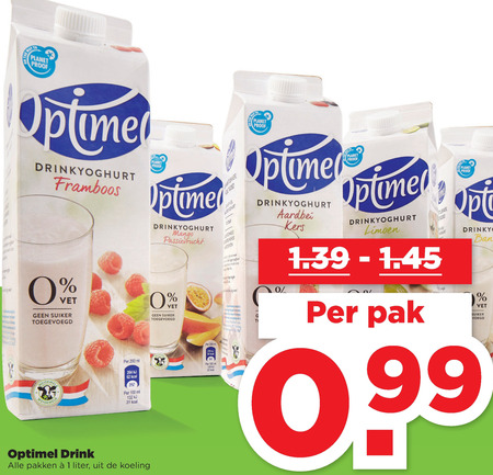 Optimel   drinkyoghurt folder aanbieding bij  Plus - details