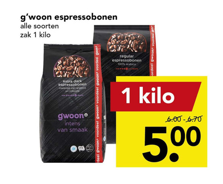 Gwoon   koffiebonen folder aanbieding bij  Deen - details