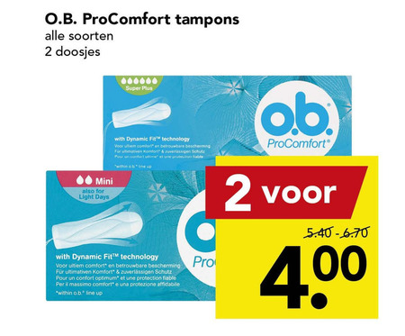 O.B.   tampons folder aanbieding bij  Deen - details