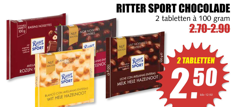 Ritter Sport   chocolade folder aanbieding bij  MCD Supermarkt Basis - details