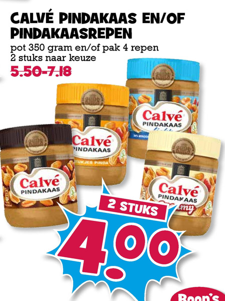 Calve   pindakaas, mueslireep folder aanbieding bij  Boons Markt - details