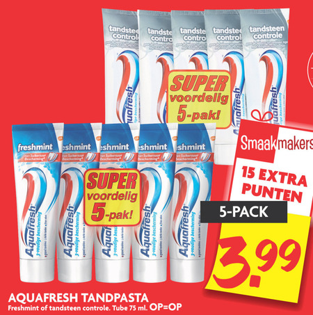 Aquafresh   tandpasta folder aanbieding bij  Dekamarkt - details