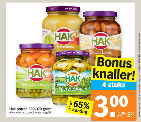 Hak   groenteconserven, bruine bonen folder aanbieding bij  Albert Heijn - details