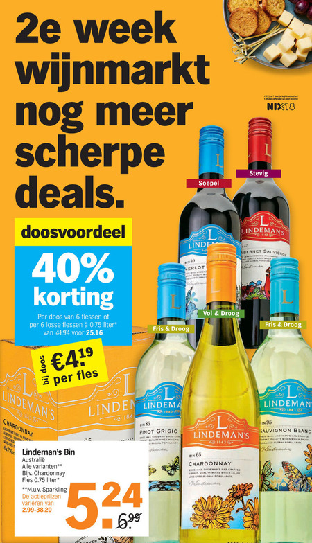 Lindemans   rode wijn, witte wijn folder aanbieding bij  Albert Heijn - details