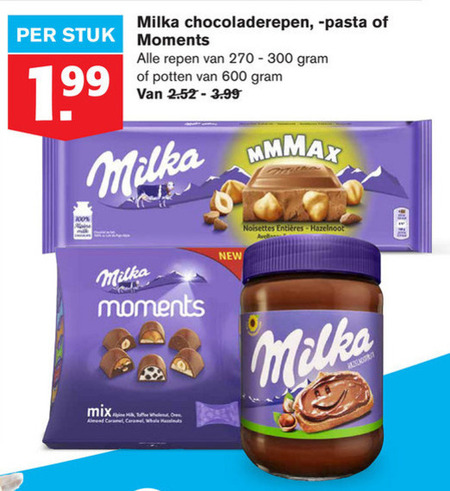 Milka   chocolade, hazelnootpasta folder aanbieding bij  Hoogvliet - details