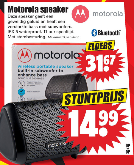 Motorola   portable speakerset folder aanbieding bij  Dirk - details