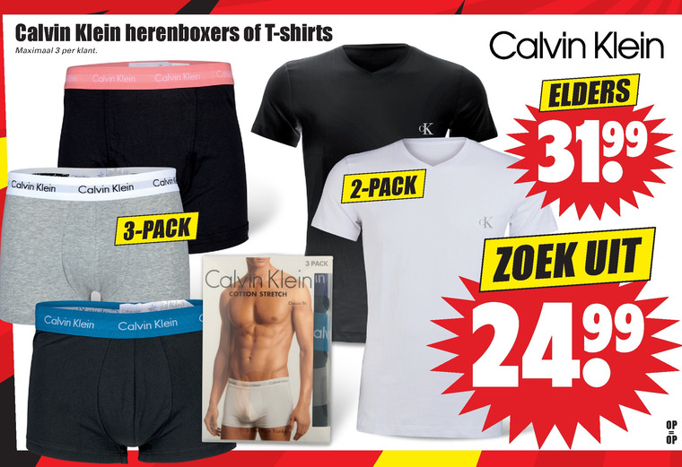 Calvin Klein   heren t-shirt, heren boxershort folder aanbieding bij  Dirk - details