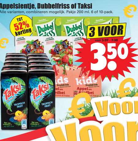 Dubbelfrisss   fruitdrank folder aanbieding bij  Dirk - details